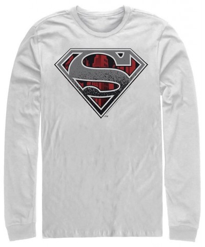 Men's Superman Concrete Logo Long Sleeve Crew Tee White $23.59 T-Shirts