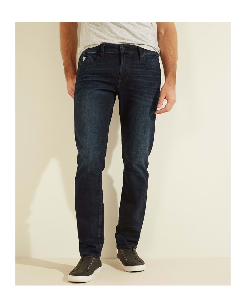 Men's Slim Fit Tapered Jeans with Front Logo Patch Blue $38.88 Jeans