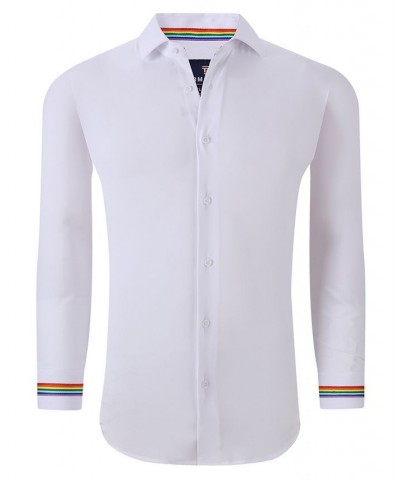 Men's Slim Fit Pride Performance Novelty Button Down Dress Shirt White $26.54 Dress Shirts