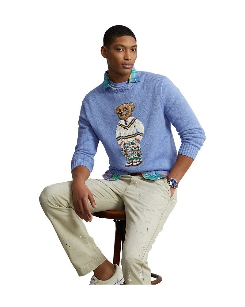 Men's Polo Bear Cotton Sweater Blue $130.56 Sweaters