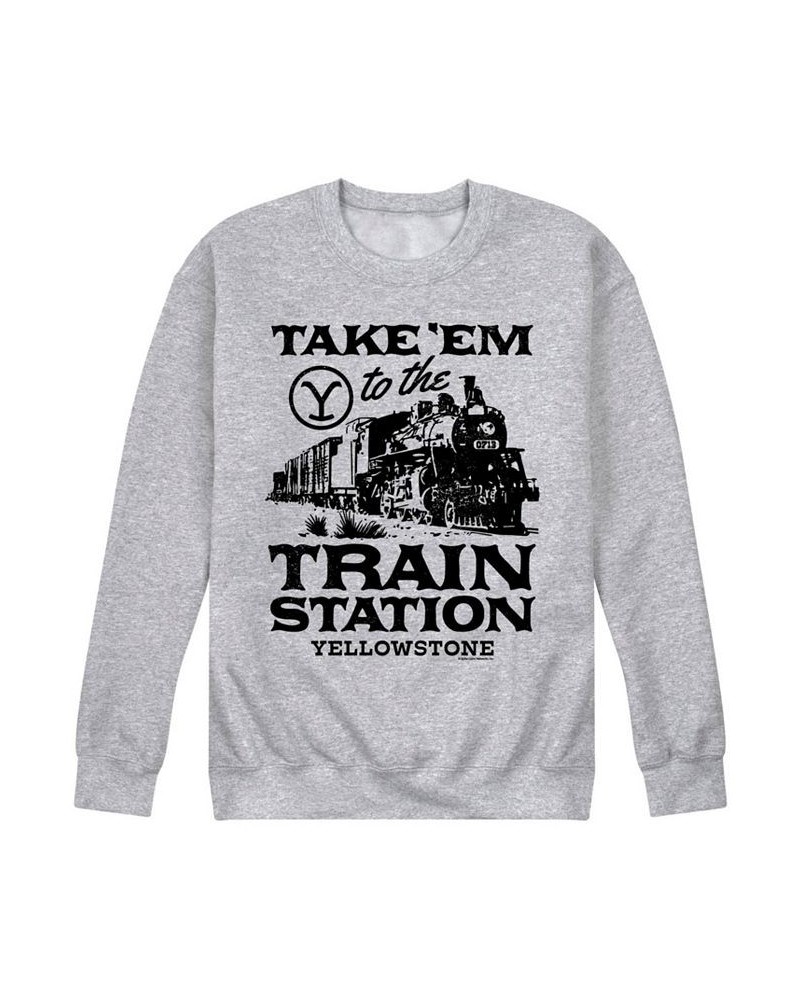 Men's Yellowstone Train Station Fleece Sweatshirt Gray $23.65 Sweatshirt