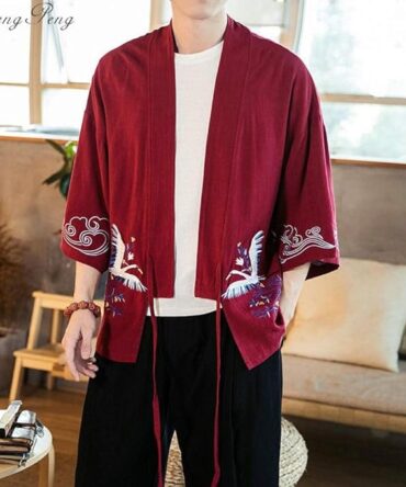 男性用 七分袖 浴衣 ショート丈 アウター 刺繍 ゆったり 伝統衣装 SYXMSM