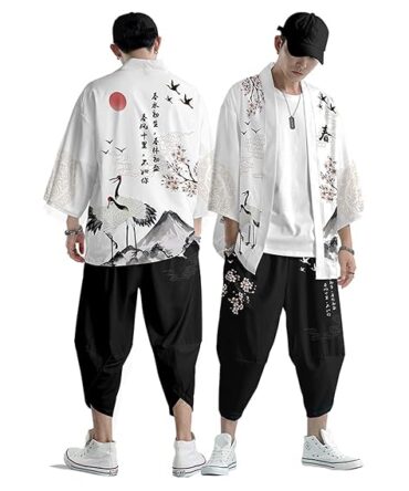 WYUKN メンズ 和風 着物 綿 漢服 古代パジャマ スーツ プラスサイズ